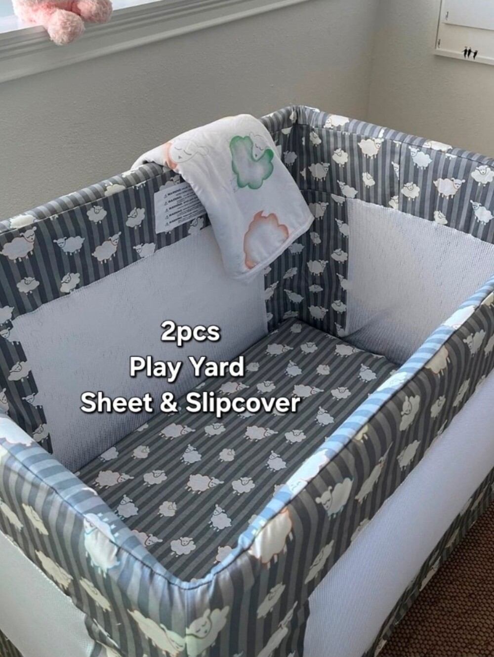 Grey Sheep Play Yard Sheet & Slipcover - 2pc Bedding Set